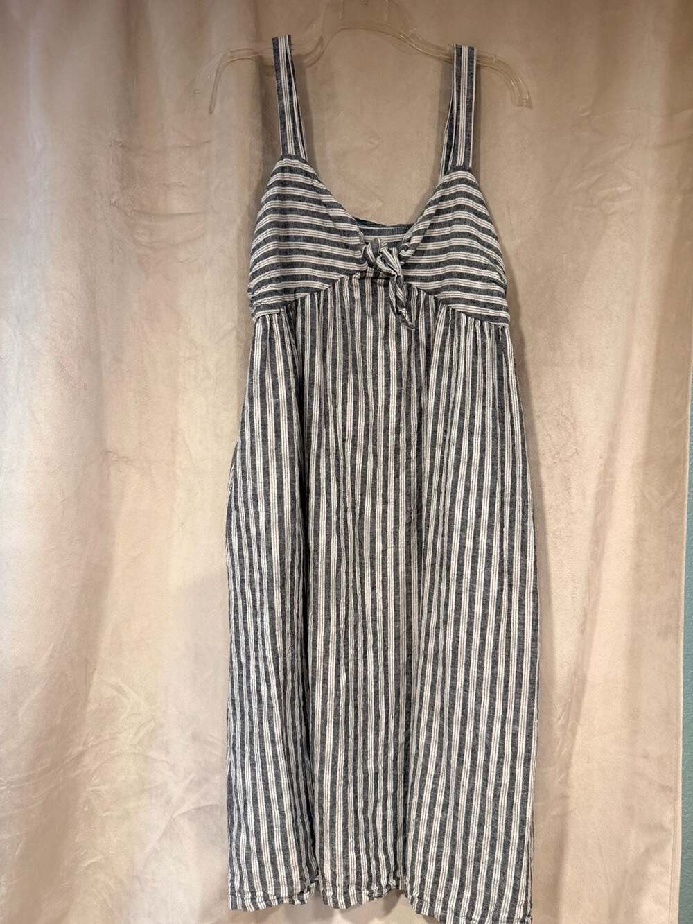 Who What Wear Women's Size M Striped Linen Blend Tie-Front Midi Dress